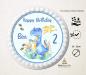 Preview: Tortenaufleger zum Geburtstag "Dinosaurier" in Blau mit einem Wunschtext
