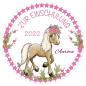 Preview: Tortenaufleger zum Schulanfang "Pferd & Blumen" mit einem Wunschtext in Rosa